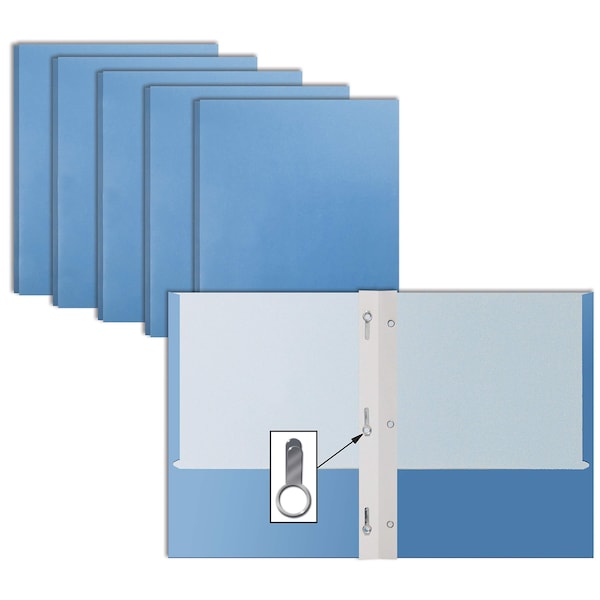 Better Office Products 2 Pocket Paper Folders Portfolio W/Prongs, Matte Texture, Letter Size, Light Blue, 50PK 84216 - main
